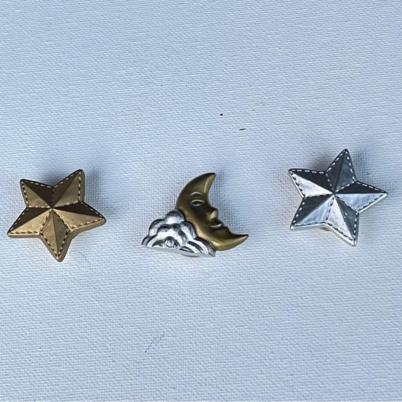 Accessories - Vintage Button Covers Set of 3 Ceramic Celestial Moon Stars Metallic Craft Artsy